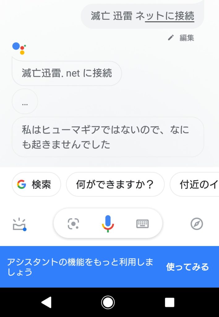 滅亡迅雷 Netに接続とgoogle アシスタントに話した結果