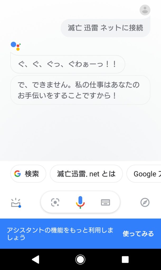 滅亡迅雷 Netに接続とgoogle アシスタントに話した結果